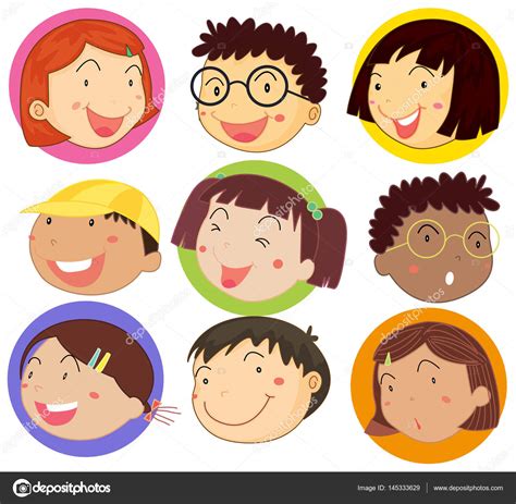 Conjunto De Caras De Dibujos Animados Para Niños Icono De Cara De Niño E4c
