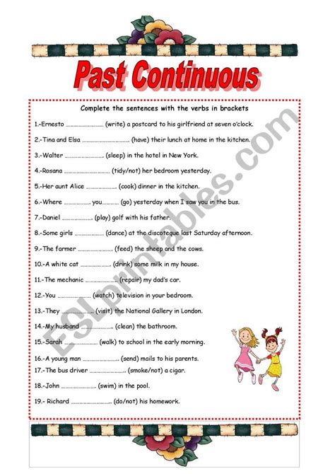 Worksheet Of Past Continuous Tense Tense Grammar English Tenses The