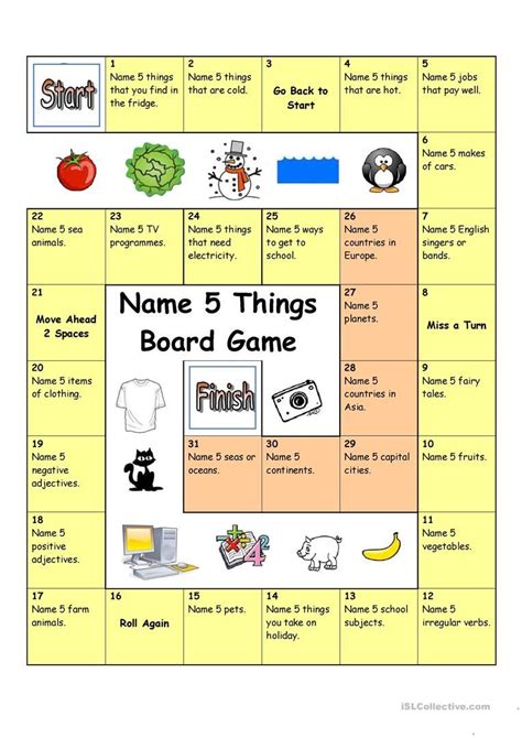 Board Game Name 5 Things Worksheet Free Esl Printable Worksheets