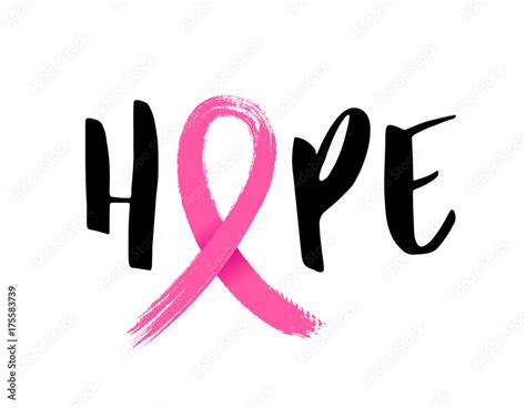 Hope Lettering Design With Pink Ribbon Brush Style For Poster Banner