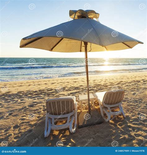 Two Beach Chairs Stock Image Image Of Coastal Blue 24857909