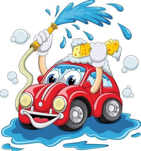 Cartoon Car Washing With Water Pipe And Sponge 5332449 Vector Art At