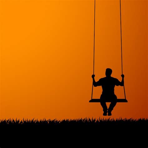 Premium Vector Silhouette On Swing At Sunset