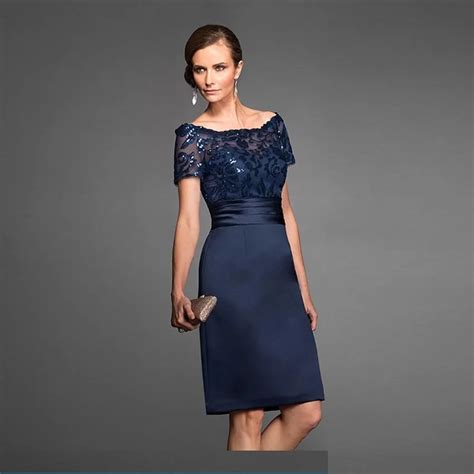 Navy Blue Plus Size Mother Of The Bride Dresses Knee Length Evening