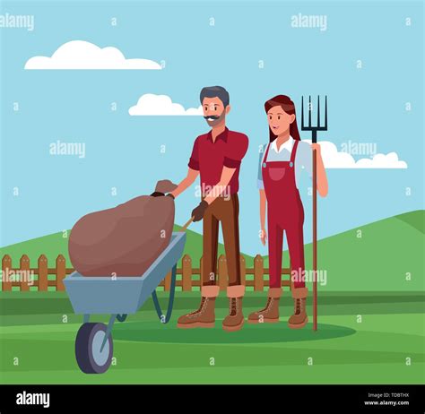Farmers Working In Farm Cartoons Stock Vector Image And Art Alamy