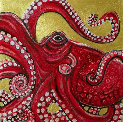 Red Octopus Painting By Lynnette Shelley