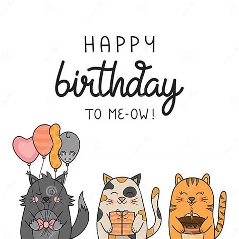 Happy Birthday Cats Vector Illustration Drawing Stock Vector