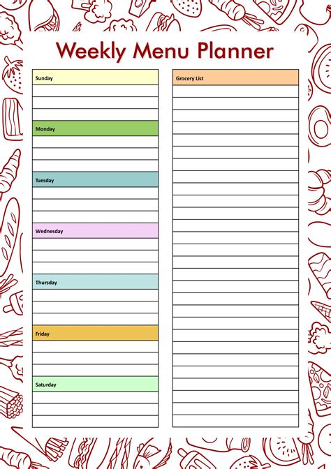 Printable Weekly Meal Planner Template With Snacks Filnlottery