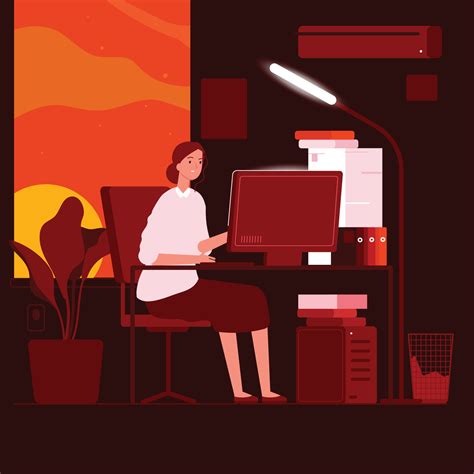 woman night office business female characters late work hard work piles paper documents concept