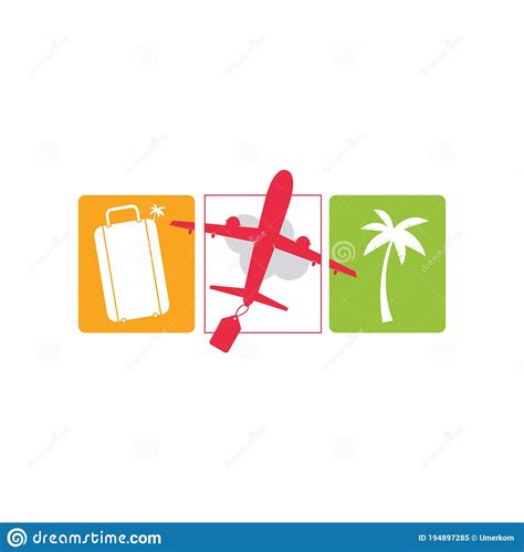 Travel Logo Design Holiday Bag Palm Tree And Airplane Icon Stock