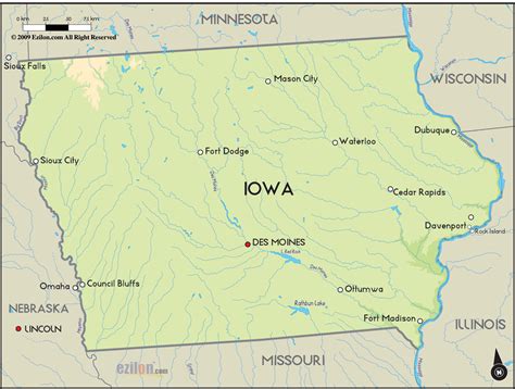 Geographical Map Of Iowa And Iowa Geographical Maps