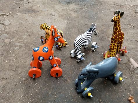 5 Wood African Animals Toddler Pull Toys Wheels Cheetah 2 Etsy