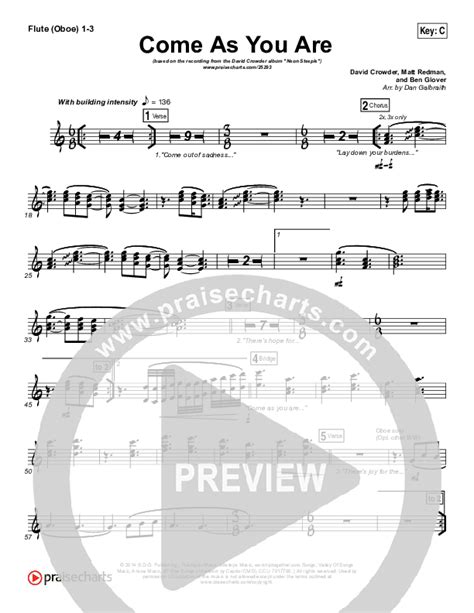 Come As You Are Fluteoboe Sheet Music Pdf David Crowder Praisecharts