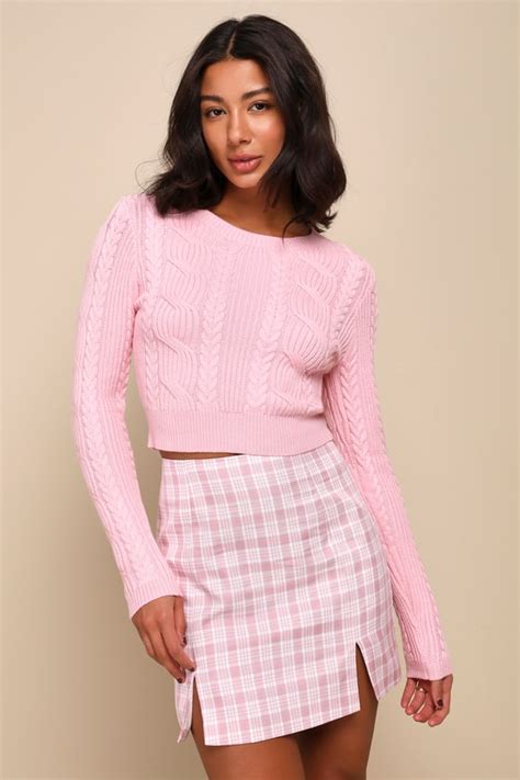 Pink Plaid Skirt High Rise Plaid Skirt Notched Mini Skirt Lulus