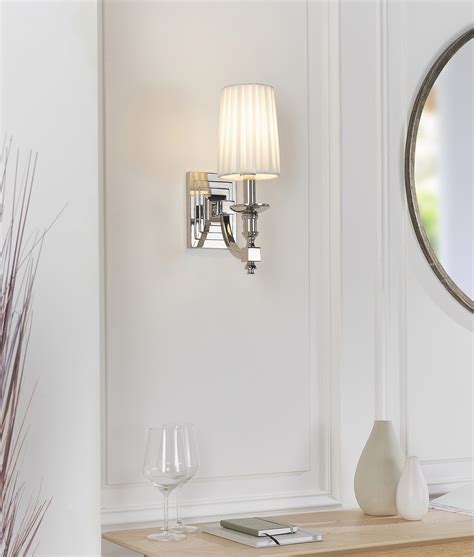 Pleated White Shade And Sweeping Arm Chrome Chandelier Wall Light