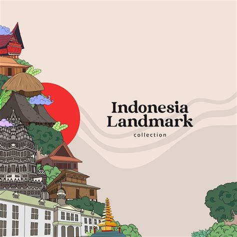 Premium Vector Indonesia Landmark Hand Drawn Indonesian Cultures