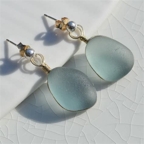 Blue Grey Seaglass Drop Earrings Uk Jewellery Sea Glass Jewelry Jewelry