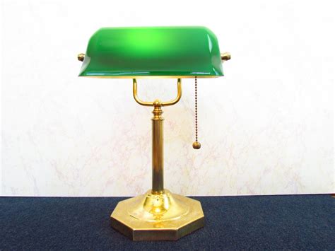 Vintage Brass Bankers Desk Lamp With Green Glass Shade