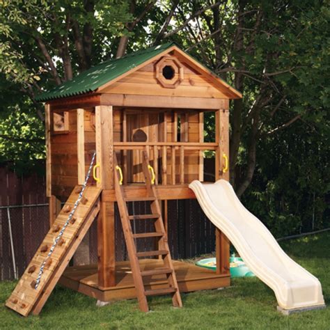 Wooden Playhouse Set With Ladder Slide And Swing Kid Children Outdoor