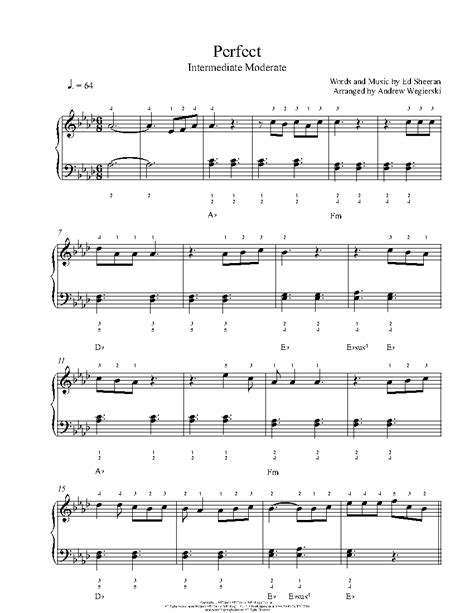 Perfect By Ed Sheeran Piano Sheet Music Intermediate Level