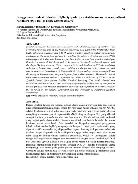 The Use Of N2o O2 Inhalation Sedation Technique For Marsupialization Of