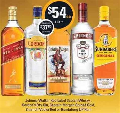 Johnnie Walker Red Label Scotch Whisky Gordon S Dry Gin Captain Morgan Spiced Gold Smirnoff