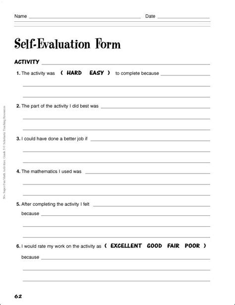 Performance evaluations should be conducted fairly, consistently and objectively to protect your standard performance measures: Student Self Assessment Rubric Template - Invitation Templates