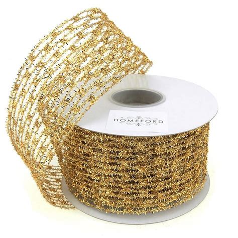 Mesh Net Glitter Ribbon Wired Edge 2 12 Inch 10 Yards Gold