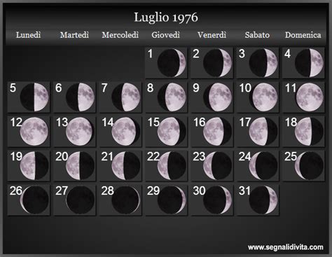 Calendario Lunare Luglio 1976 Fasi Lunari Calendario Lunare