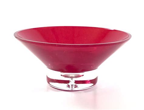 Red Art Glass Swedish Glass Bowl Clear Pedestal With Large Bubble Ebay