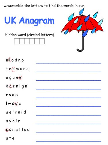 Printable Anagram Worksheets