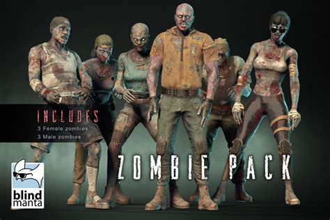 3d Model Zombie Pack Vr Ar Low Poly Cgtrader