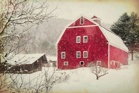 The Red Barn Christmas Scenery Antique Barn Winter Snow Etsy