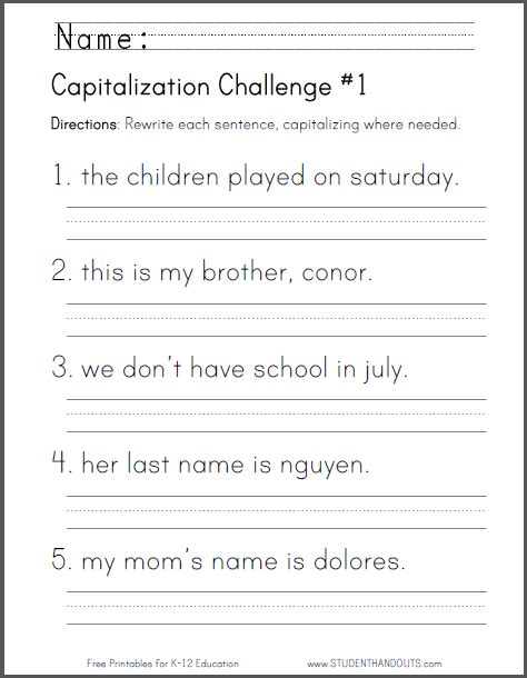 Capitalization Punctuation Worksheets For Grade 1 With Answers