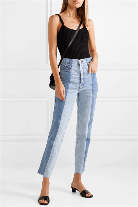 Mid Denim The Twin Two Tone High Rise Straight Leg Jeans Elv Denim Straight Leg Jeans