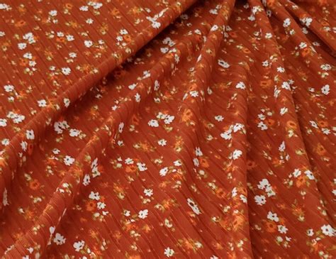 Rust Rib Knit Fabric By The Yard Ditsy Floral Fabric Ribbed Etsy