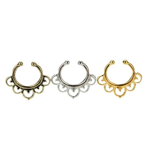 New 1pcs Women Septum Clip Jewelry Variety Fake Septum Nose Rings Crystal Gold Faux Piercing