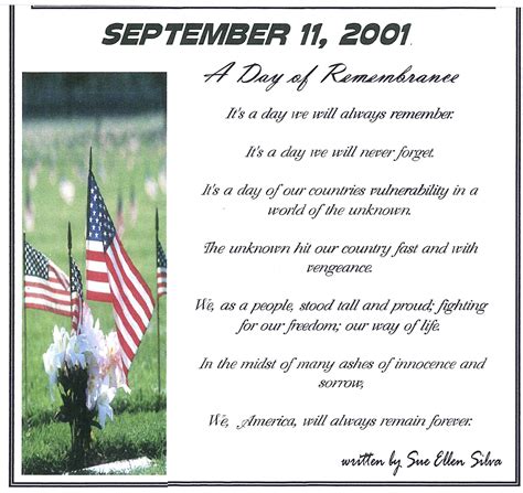 September 11 2001 A Day Of Remembrance A Poem By Sue Ellen Silva