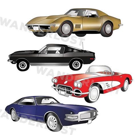 Immediate Download Clip Art Vintage Muscle Cars Color And