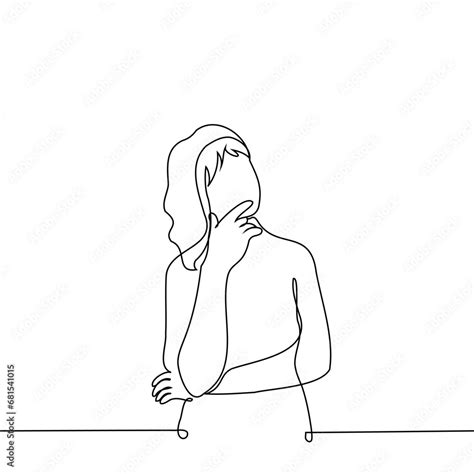 man stands lost in thought with his arms crossed and stroking his chin one line art vector