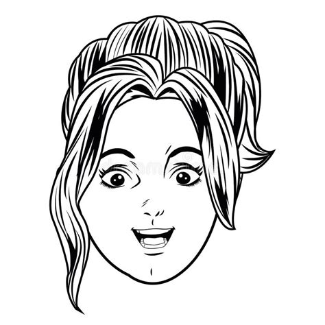 Young Girl Face Avatar Cartoon In Black And White Pop Art Stock Vector Illustration Of