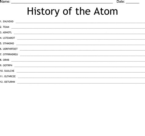 History Of The Atom Word Scramble Wordmint