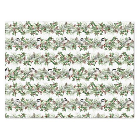 Christmas Holly And Pine Chickadees Decoupage Tissue Paper Zazzle In