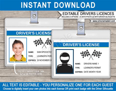 Race Car Drivers License Template For Kids Printable Party Decorations