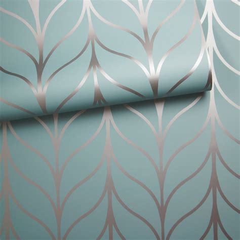Modern Art Deco Geometric Fan Wallpaper Teal Silver Rasch 620924 New