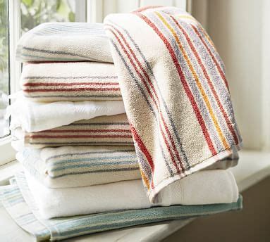 Woven of pure organic cotton, our easy care towels take an everyday bath essential to a new level of luxury. Jenny Stripe Organic 600-gram Weight Bath Towels | Pottery ...
