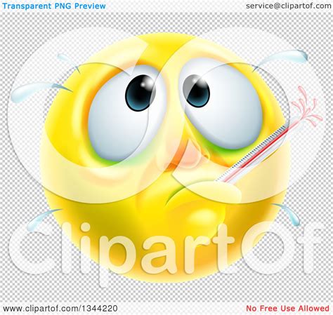 Clipart Of A 3d Yellow Smiley Emoji Emoticon Face Sick With A Fever And