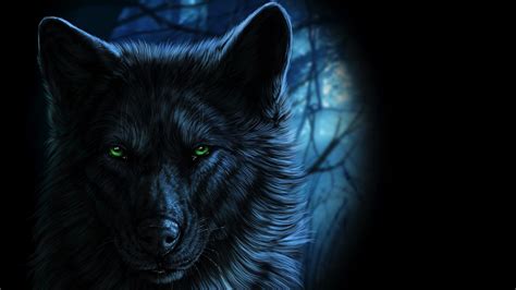 Download Green Eyes Night Fantasy Wolf Hd Wallpaper