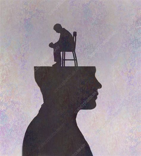 Depressed Man Sitting Inside Of Mans Head Illustration