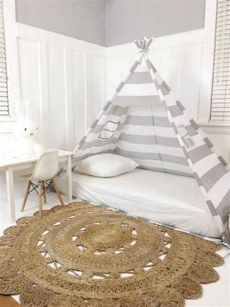 Features this twin canopy bed has a whimsical design that's fit for a fairy tale. Play Tent Canopy Bed in Gray/Grey and White Stripe - Crib ...